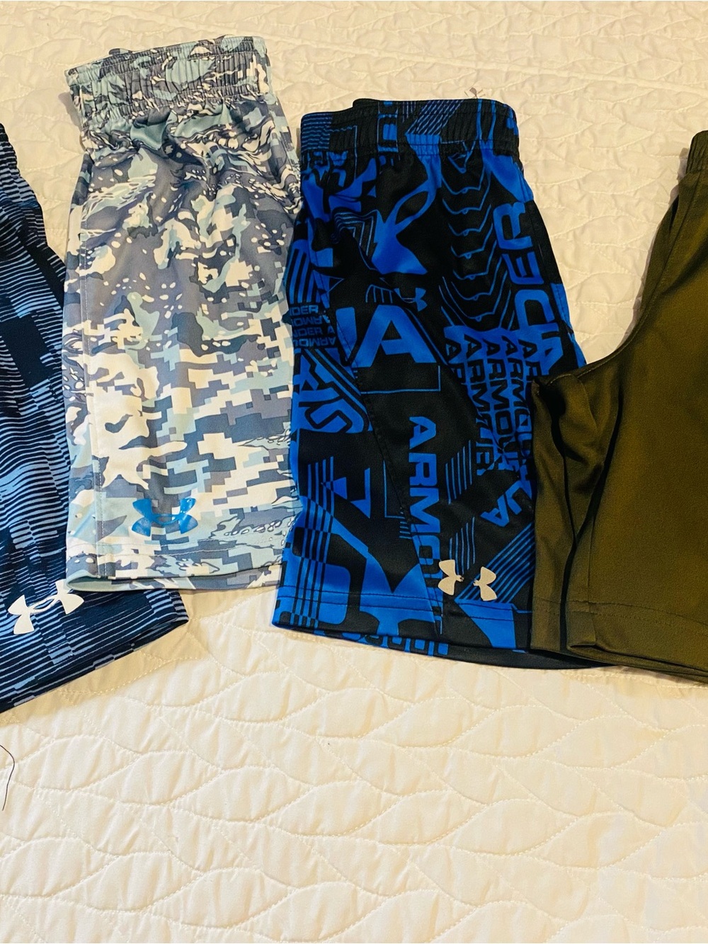 Under Armour Blue and Black Graphic Boys Athletic Shorts with Bold Print